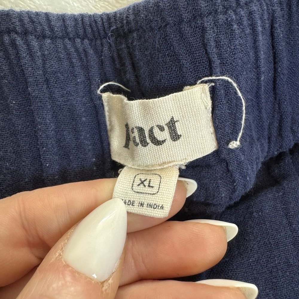 Pact Navy Organic Cotton Gauze Pull On Wide Leg Split Hem Pants Size XLarge - Picture 3 of 12